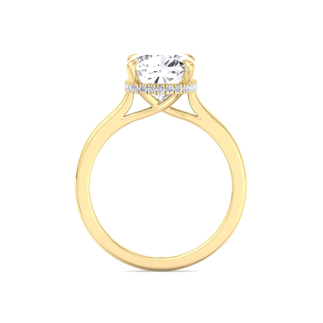 Cushion Cut Solitaire Engagement Ring with Hidden Halo