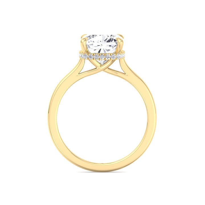Cushion Cut Solitaire Engagement Ring with Hidden Halo