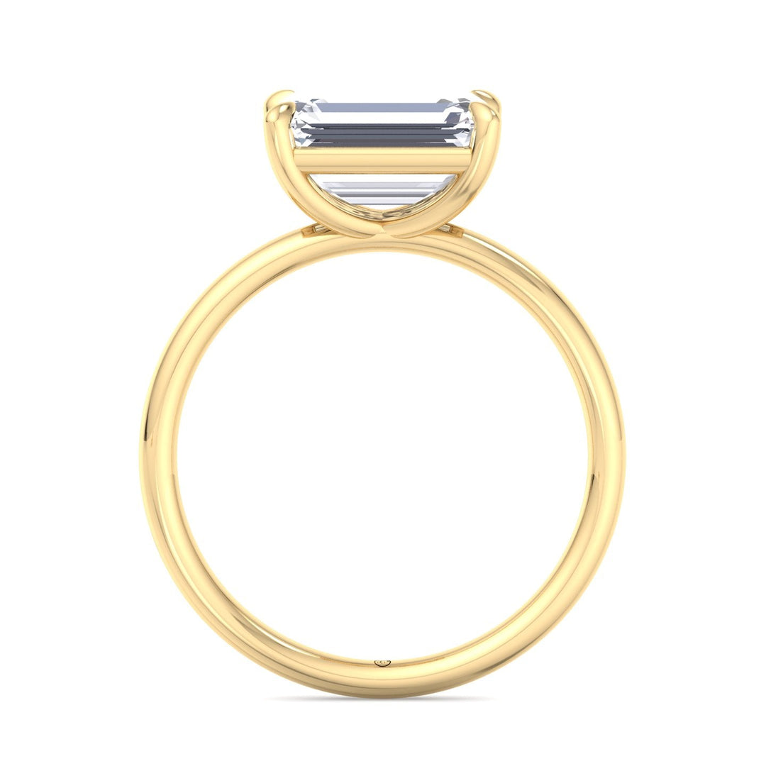 East To West Emerald Cut Solitaire Engagement Ring with Thin Band