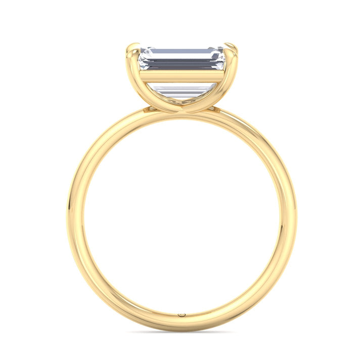 East To West Emerald Cut Solitaire Engagement Ring with Thin Band