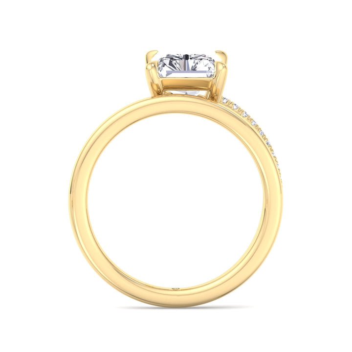 Double Thin Twist Band Emerald Cut Pave Engagement Ring