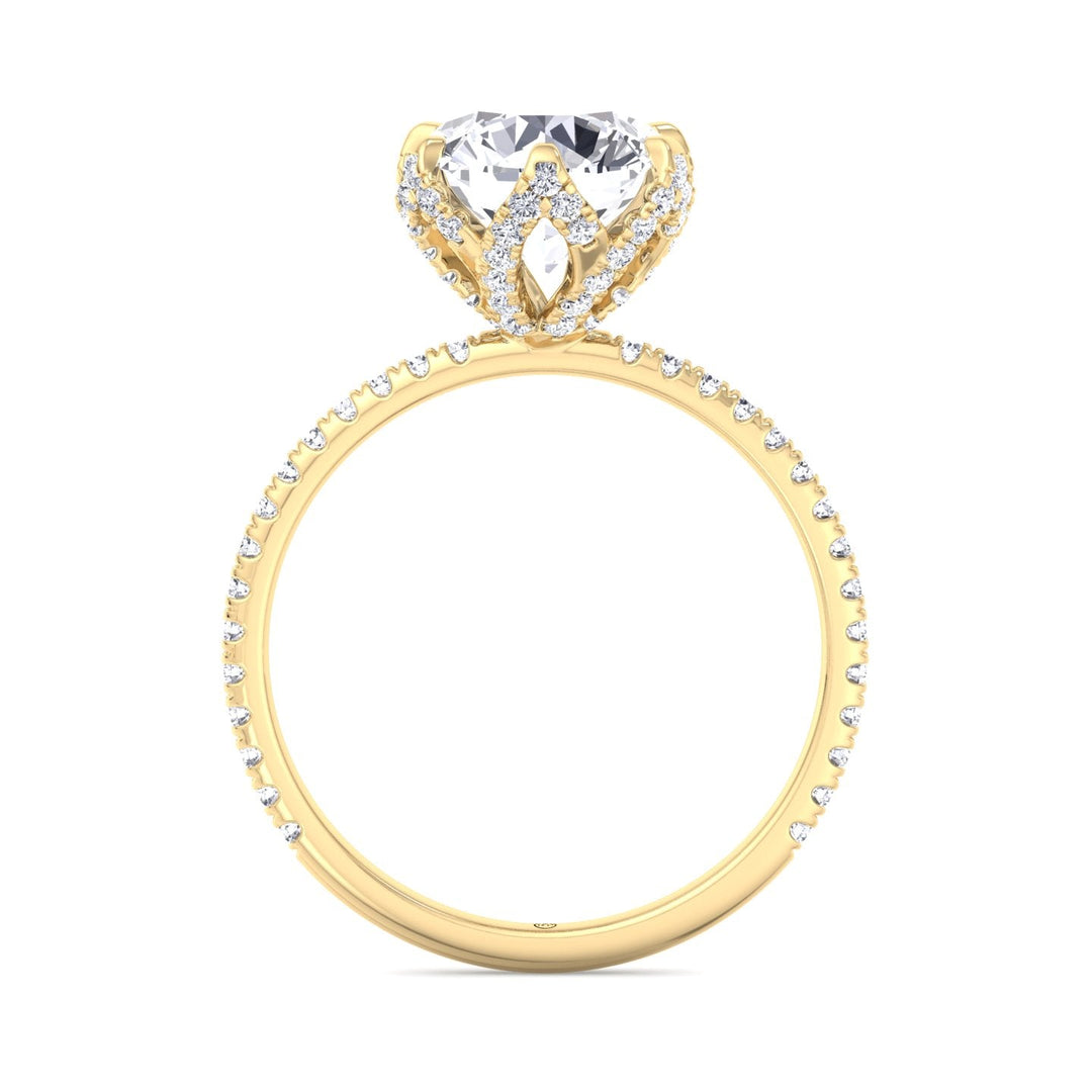Pave Center Prong Round Cut Engagement Ring