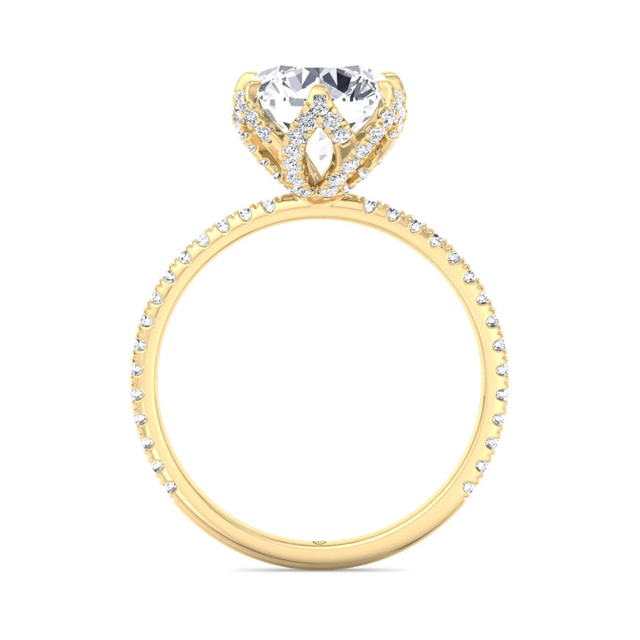 Pave Center Prong Round Cut Engagement Ring