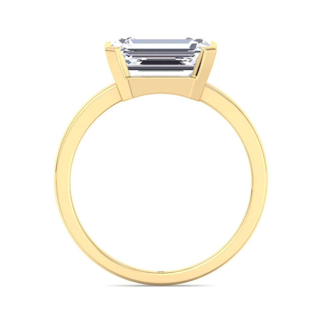 Bezel Set Emerald Cut Engagement Ring East to West