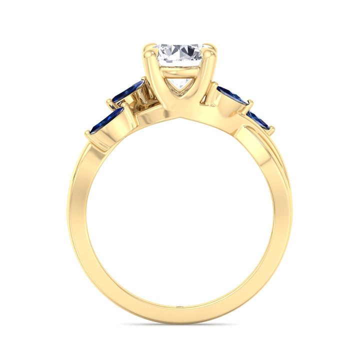 Round Cut Engagement Ring with Blue Sapphire Pear Shape Twist Band