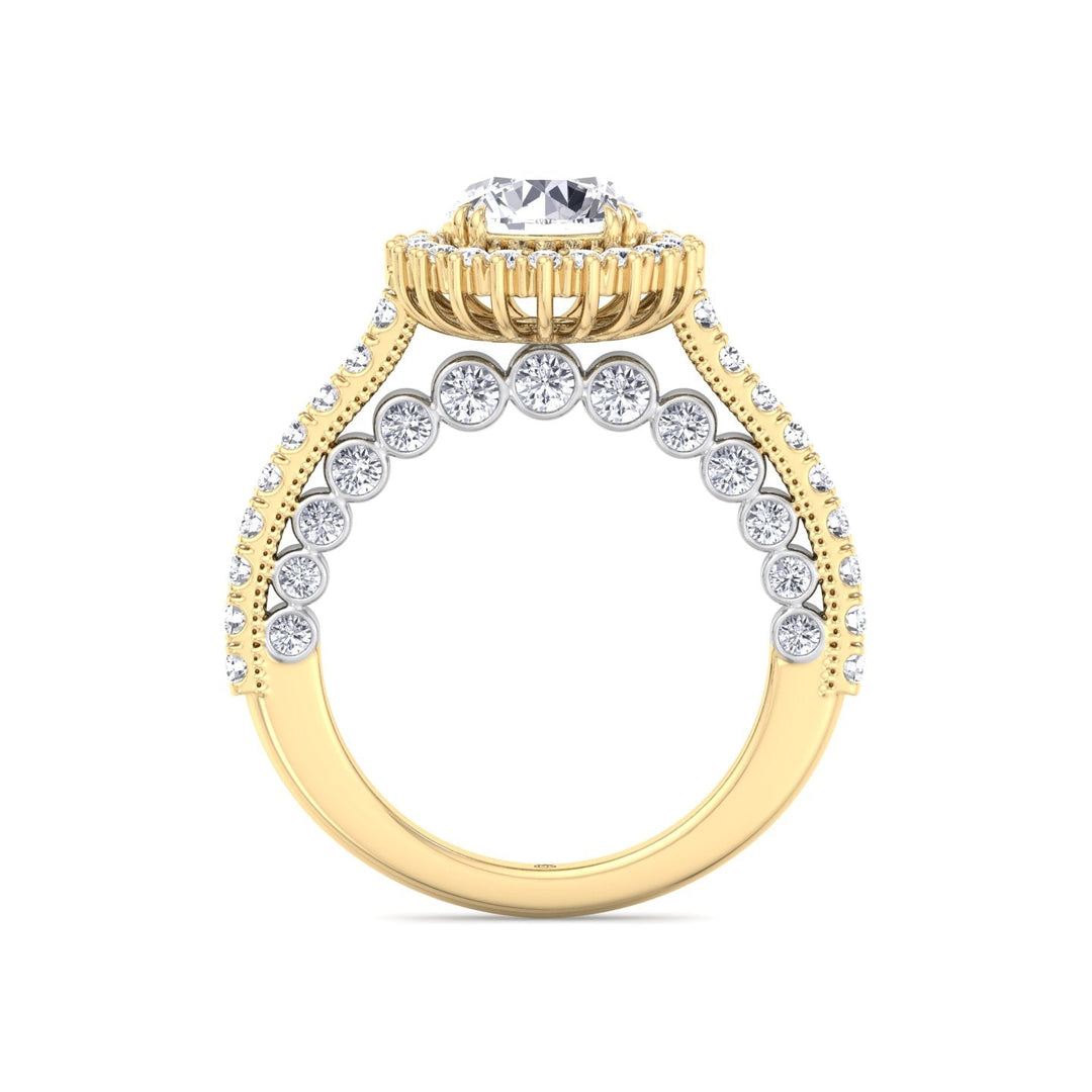 Round Cut  Engagement Ring with Round Cut Halo and Milligrain in Two-Toned Band