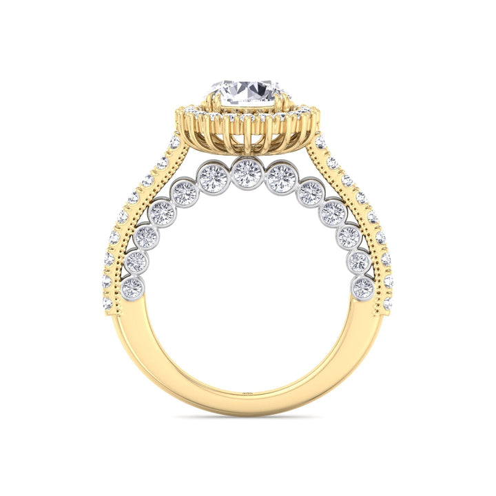 Round Cut  Engagement Ring with Round Cut Halo and Milligrain in Two-Toned Band
