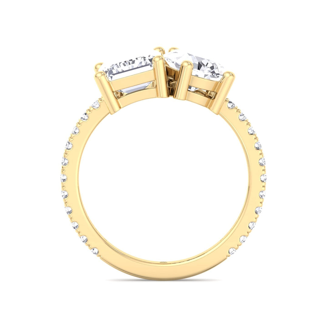 Toi Et Moi Emerald &amp; Pear Shape Engagement Ring with Pave Band