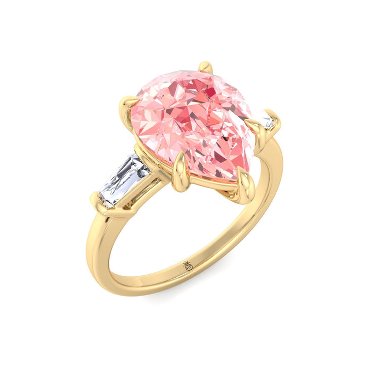 Pear Shape Pink Engagement Ring with Tapered Baguettes