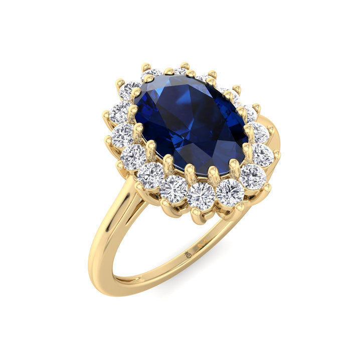 Oval Cut Blue Sapphire &amp; Halo Engagement Ring