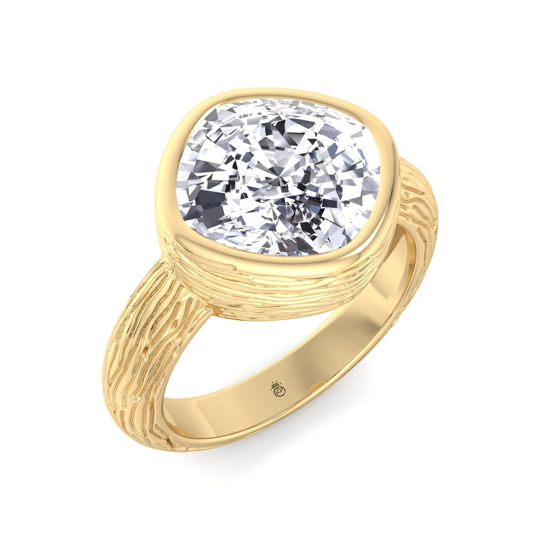 Cushion Cut Solitaire Hand Engraved Engagement Ring