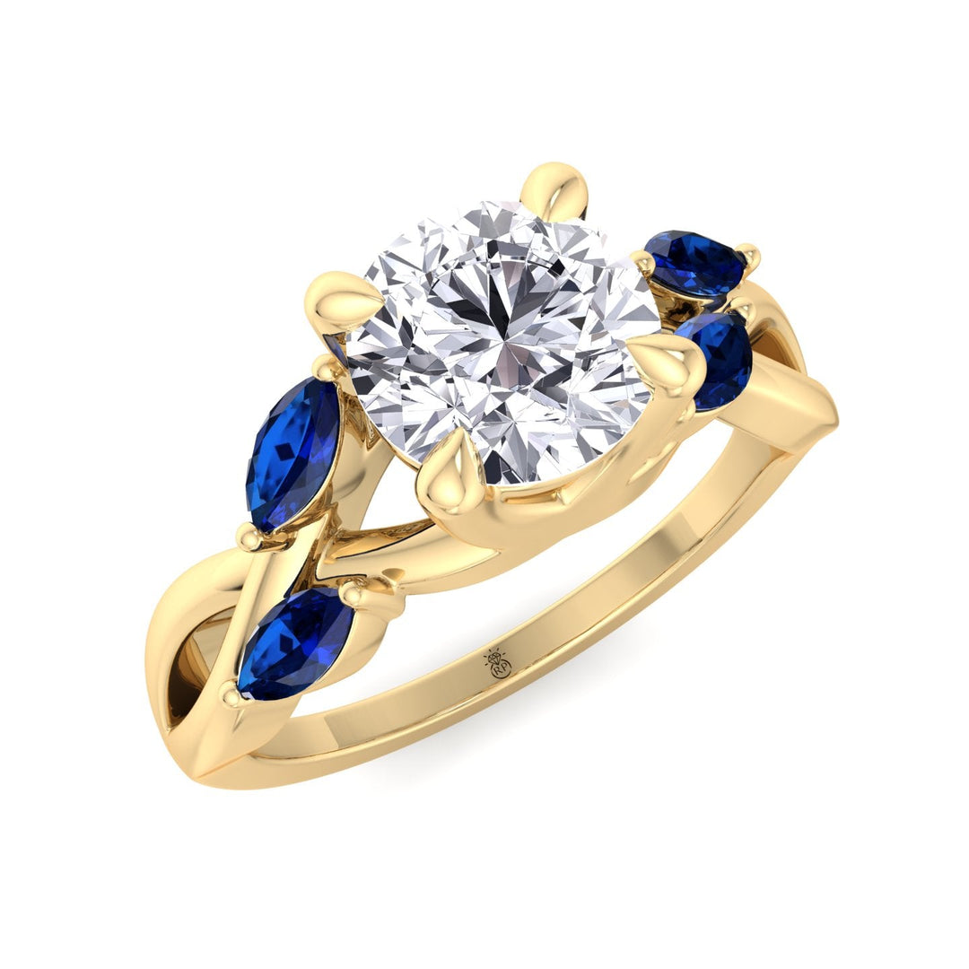 Round Cut Engagement Ring with Blue Sapphire Pear Shape Twist Band