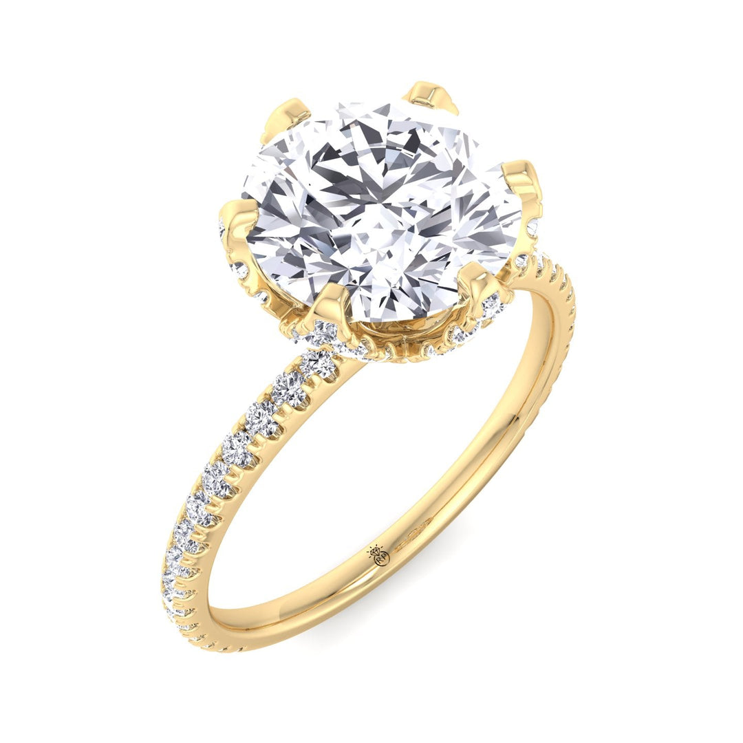Pave Center Prong Round Cut Engagement Ring
