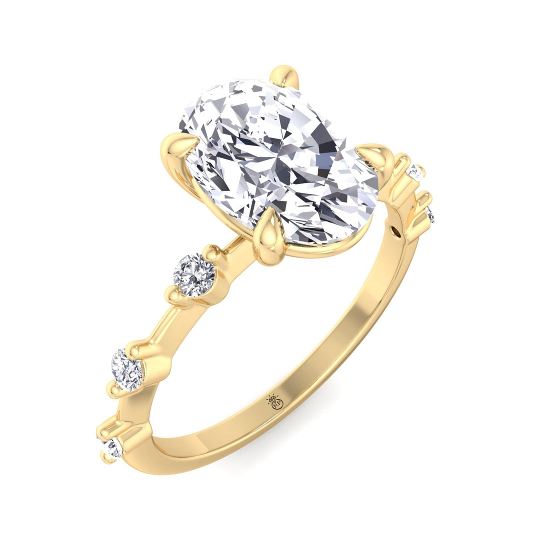 Oval Cut Engagement Ring Thin Band with Round Stones