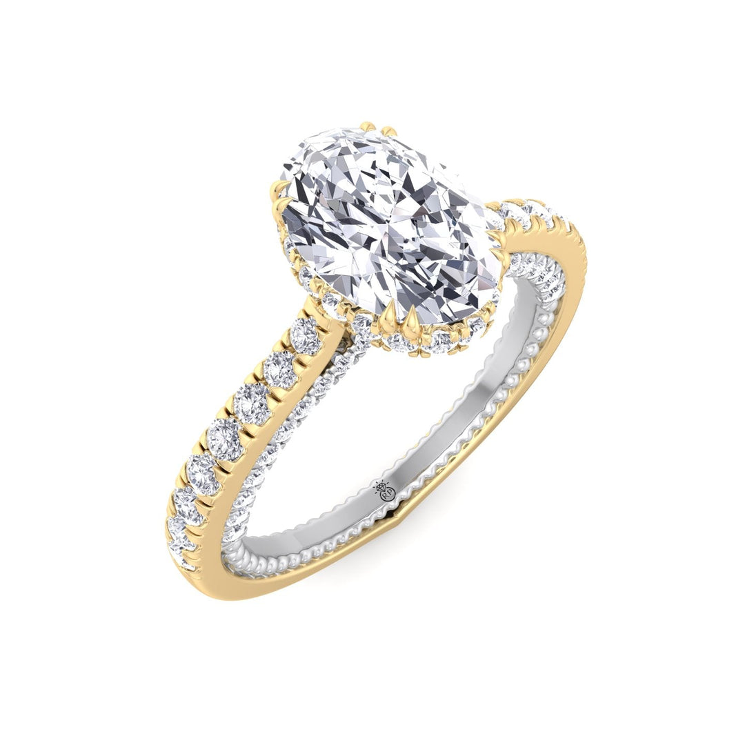 Oval Cut Engagement Ring With Milligrain in Two Toned Band