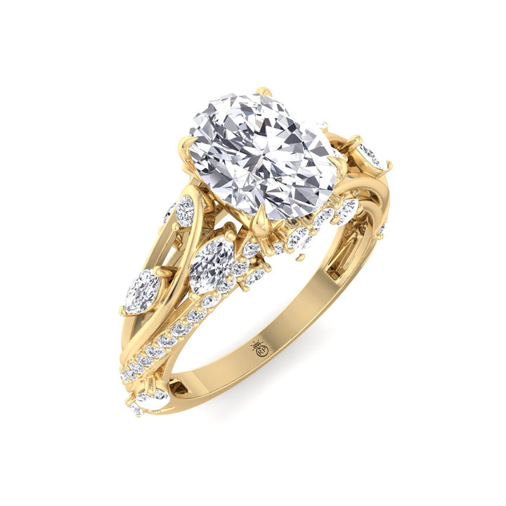 Oval Cut Engagement Ring with Marquise and Round Sidestones