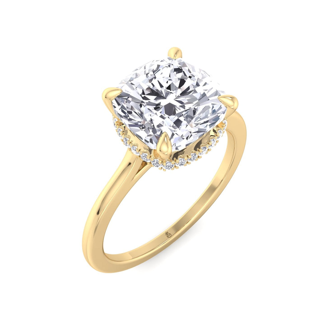 Cushion Cut Solitaire Engagement Ring with Hidden Halo