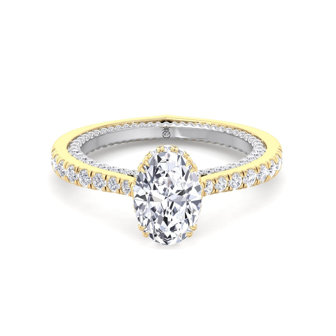 Oval Cut Engagement Ring With Milligrain in Two Toned Band