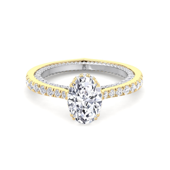 Oval Cut Engagement Ring With Milligrain in Two Toned Band