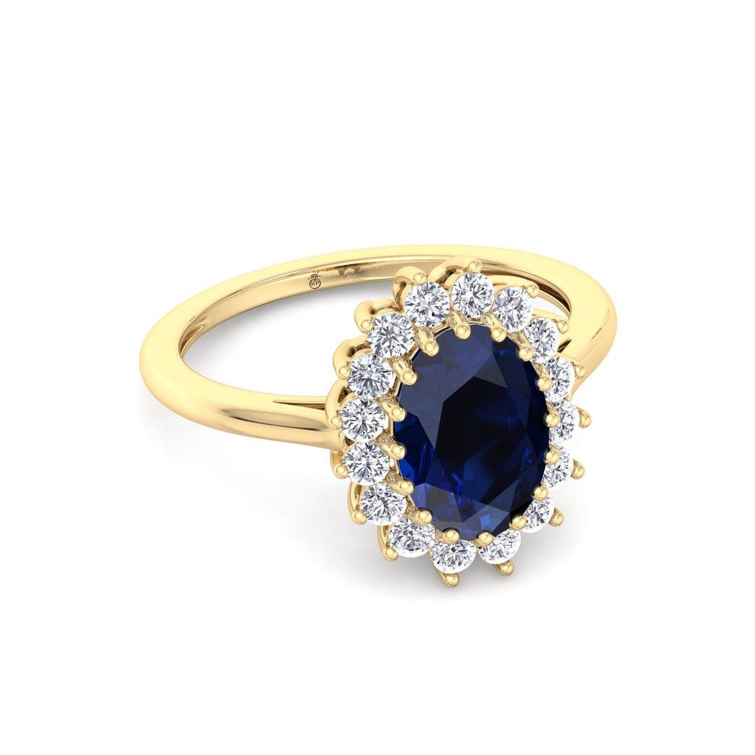 Oval Cut Blue Sapphire &amp; Halo Engagement Ring