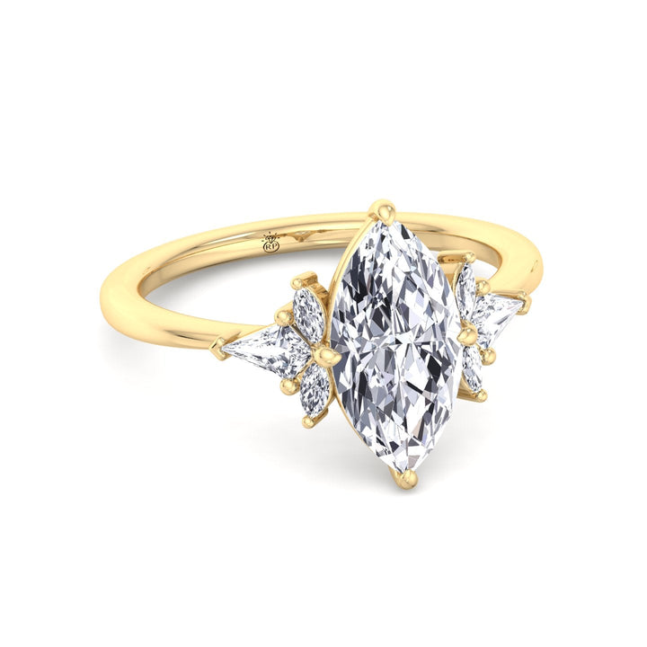 Marquise Shape Engagement Ring with Marquise and Pear Shape Sidestones