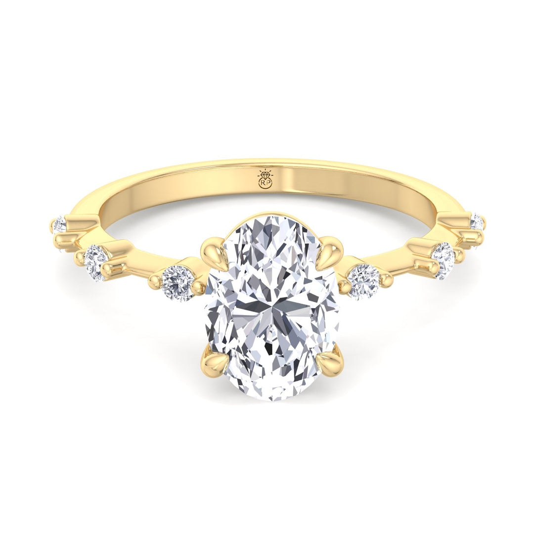 Oval Cut Engagement Ring Thin Band with Round Stones