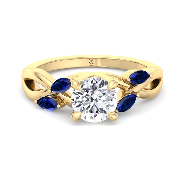 Round Cut Engagement Ring with Blue Sapphire Pear Shape Twist Band