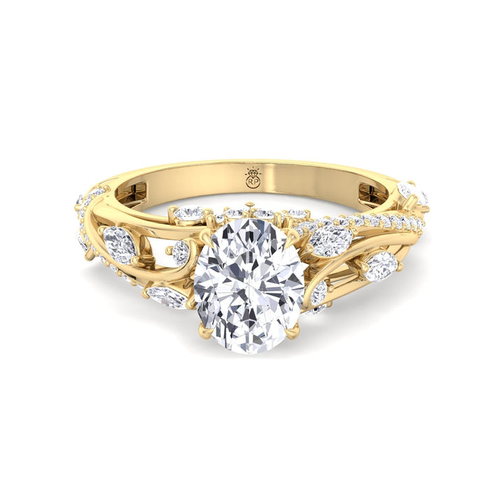 Oval Cut Engagement Ring with Marquise and Round Sidestones