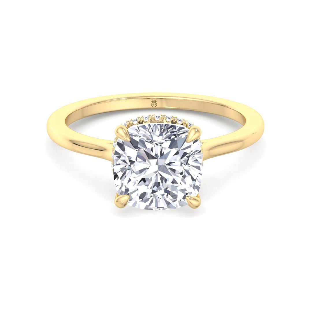 Cushion Cut Solitaire Engagement Ring with Hidden Halo