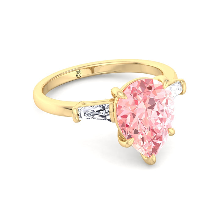 Pear Shape Pink Engagement Ring with Tapered Baguettes