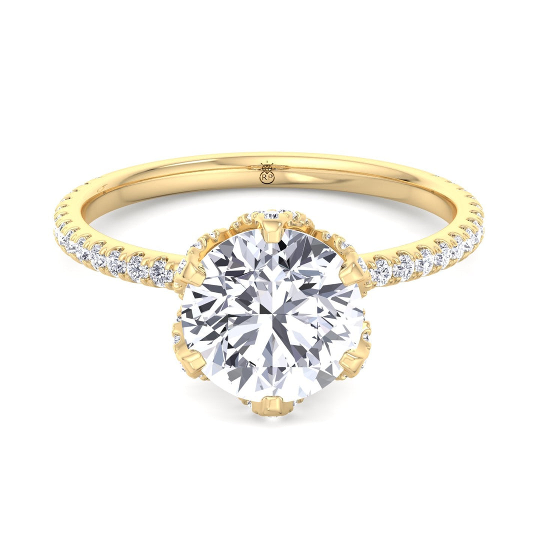 Pave Center Prong Round Cut Engagement Ring