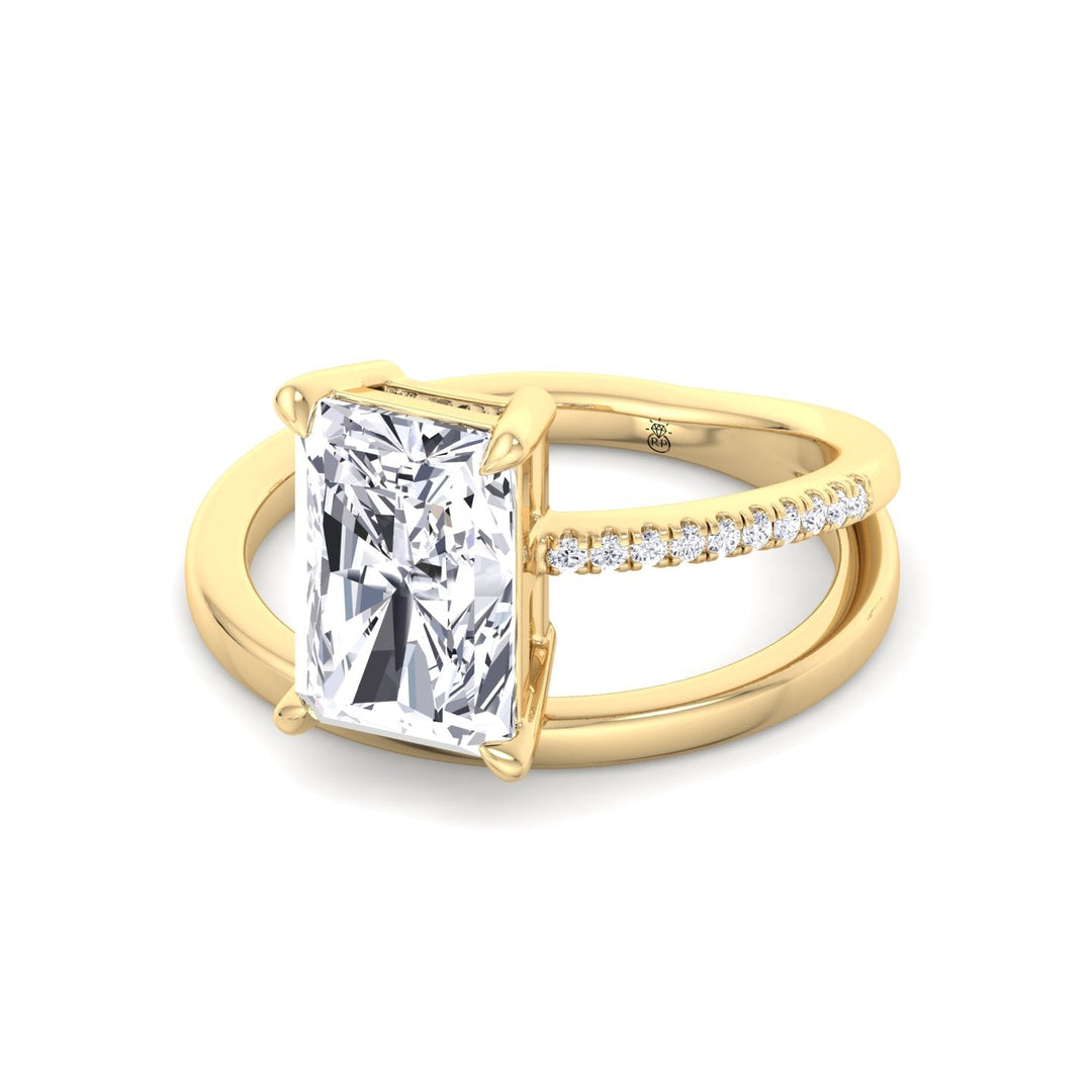 Double Thin Twist Band Emerald Cut Pave Engagement Ring