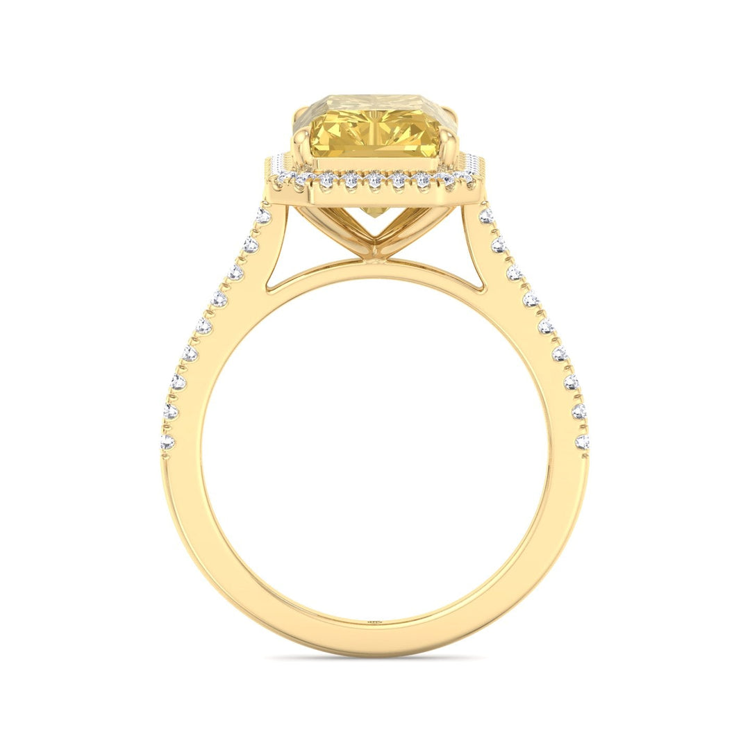 Radiant Cut Canary Yellow Engagement Ring With Pave Band and Halo