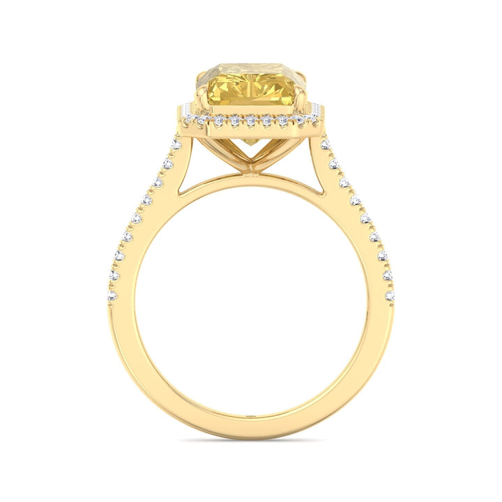 Radiant Cut Canary Yellow Engagement Ring With Pave Band and Halo