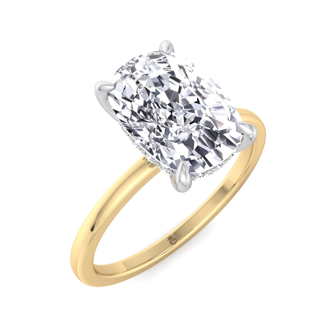 4 Carat Total Elongated Cushion 2 Tone Engagement Ring In 14K Gold
