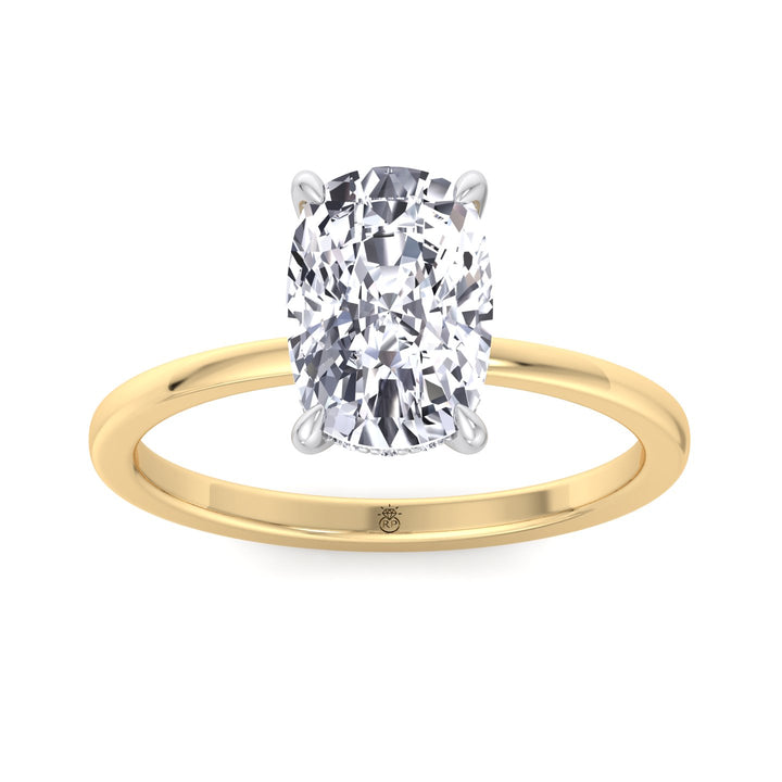 4 Carat Total Elongated Cushion 2 Tone Engagement Ring In 14K Gold